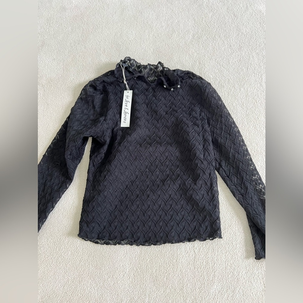 For love and lemons Black Lace Mesh turtleneck top. Size Medium.